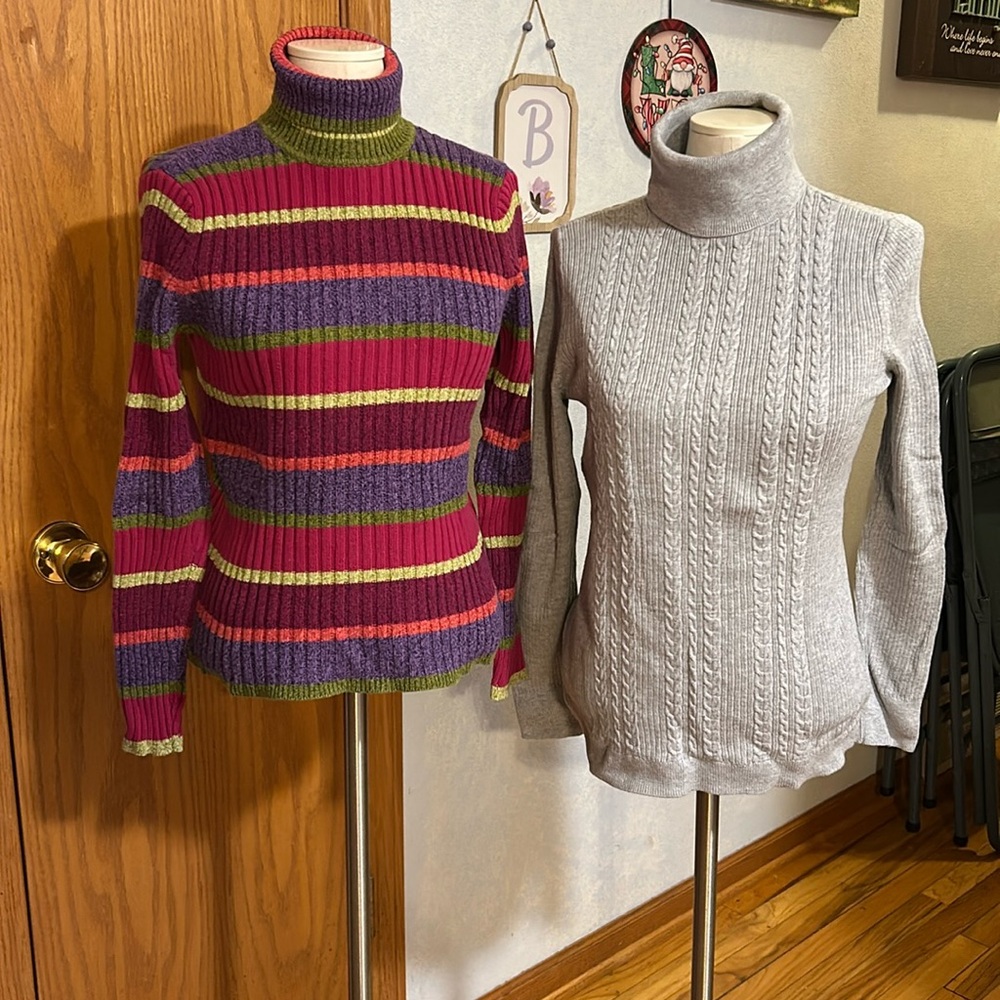 Talbots Multicolor Striped Cowl Neck Sweater